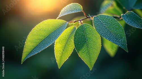 Dew-kissed leaves bathed in golden sunlight (1)