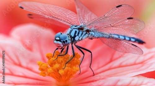 Obraz na płótnie Dragonfly on a pink flower. Close-up view w salonie