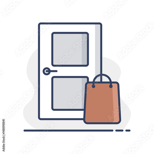 Bag of food in front of the door vector icon