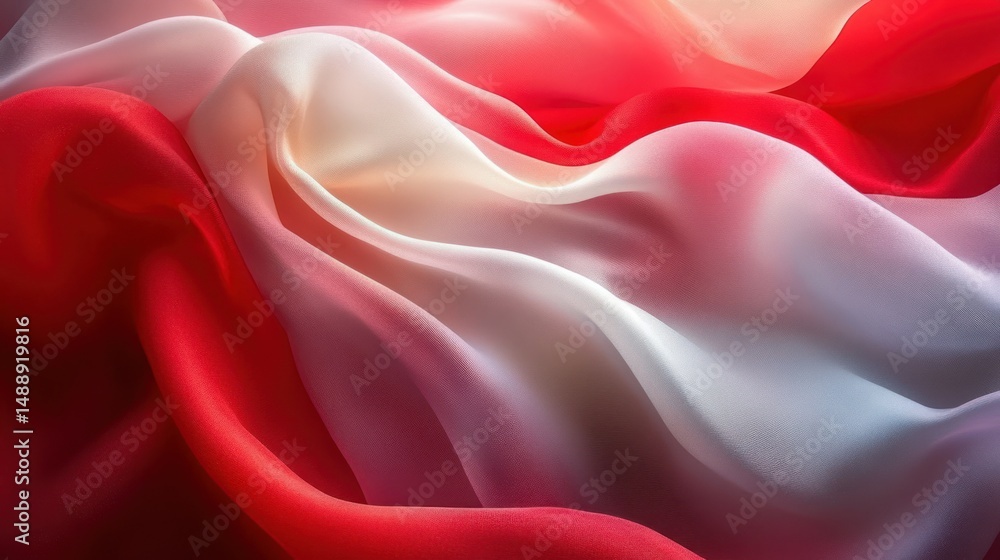 Flowing red and white silk fabric