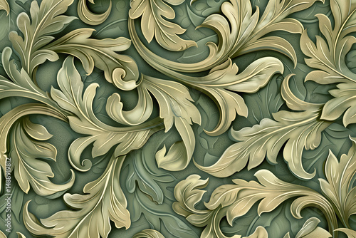 astarte.ai: Elegant Ornate Foliage Pattern with Curled Overlapping Leaves