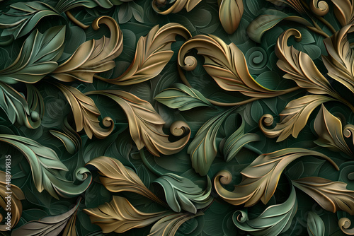 astarte.ai: Elegant Ornate Foliage Pattern with Curled Overlapping Leaves