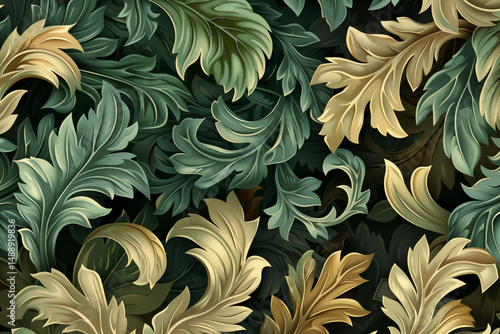 astarte.ai: Elegant Ornate Foliage Pattern with Curled Overlapping Leaves