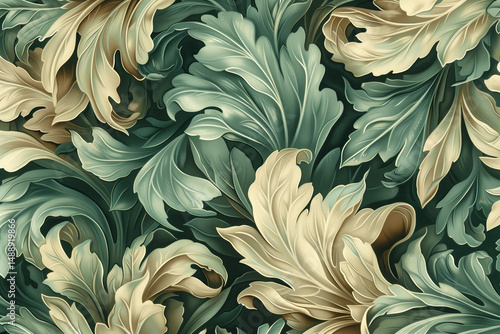astarte.ai: Elegant Ornate Foliage Pattern with Curled Overlapping Leaves