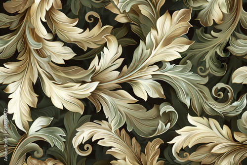 astarte.ai: Elegant Ornate Foliage Pattern with Curled Overlapping Leaves