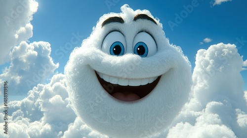 Obraz na płótnie Fluffy, happy cloud face in a bright blue sky w salonie