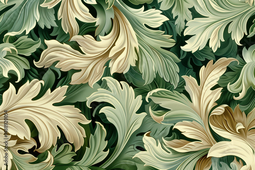 astarte.ai: Elegant Ornate Foliage Pattern with Curled Overlapping Leaves
