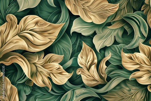astarte.ai: Elegant Ornate Foliage Pattern with Curled Overlapping Leaves
