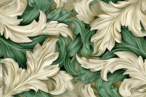 astarte.ai: Elegant Ornate Foliage Pattern with Curled Overlapping Leaves