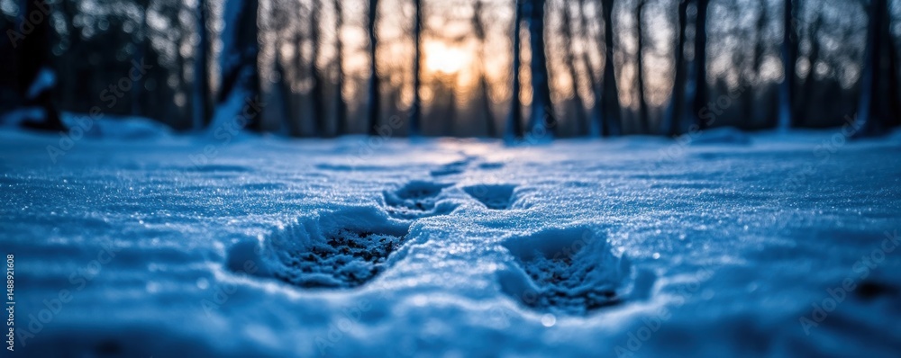 Winter Wonderland: Footprints in the Snow at Sunset Winter Wonderland: Footprints in the Snow at Sunset