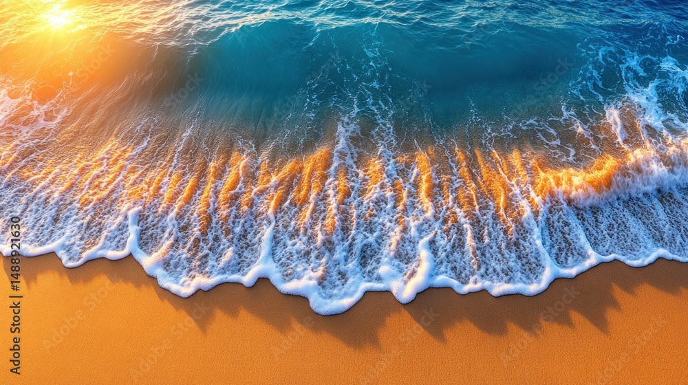 Golden sunset beach waves