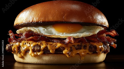 Obraz na płótnie Gourmet breakfast burger, bacon, egg, cheese w salonie