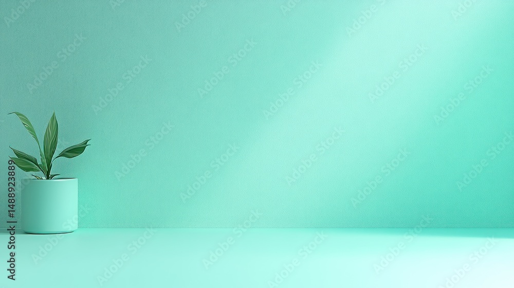 Mint-green room with plant