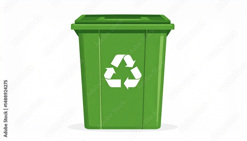 Green Recycling Bin with Classic Recycle Symbol for Waste Management and Environmental Awareness Green Recycling Bin with Classic Recycle Symbol for Waste Management and Environmental Awareness