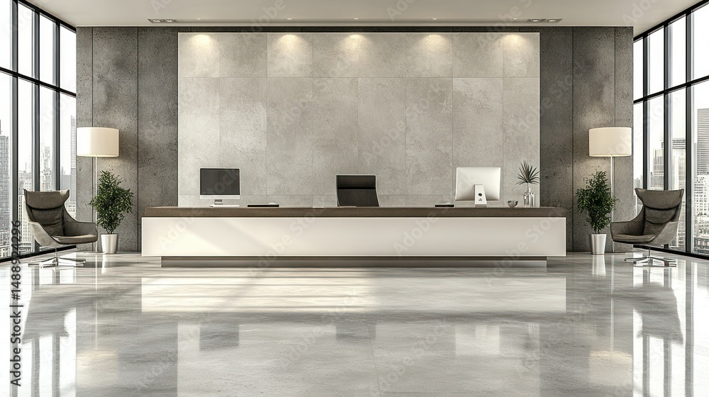 Modern office lobby with reception desk