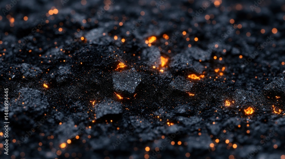 Molten rock fragments glowing with intense heat