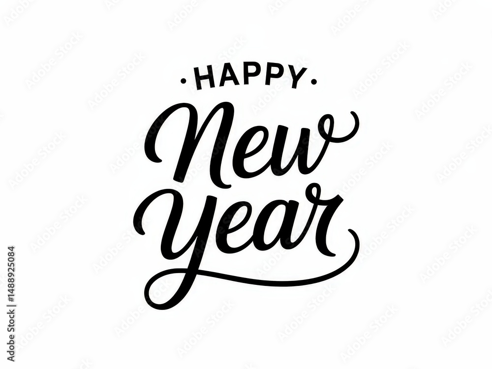 Obraz premium Elegant 'Happy New Year' typography on white background.