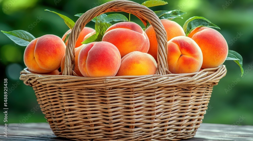 Peaches in a woven basket