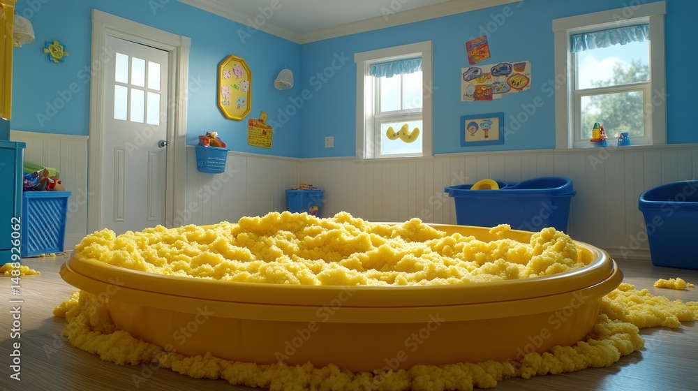 Playroom filled with yellow sensory material