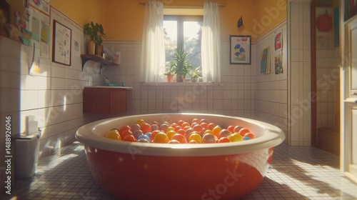 Obraz na płótnie Playful bathroom, sunlit, colorful w salonie