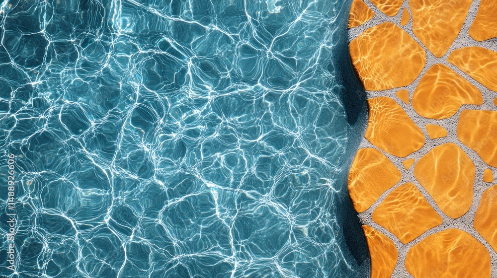 Pool water surface meeting a terracotta-colored patio