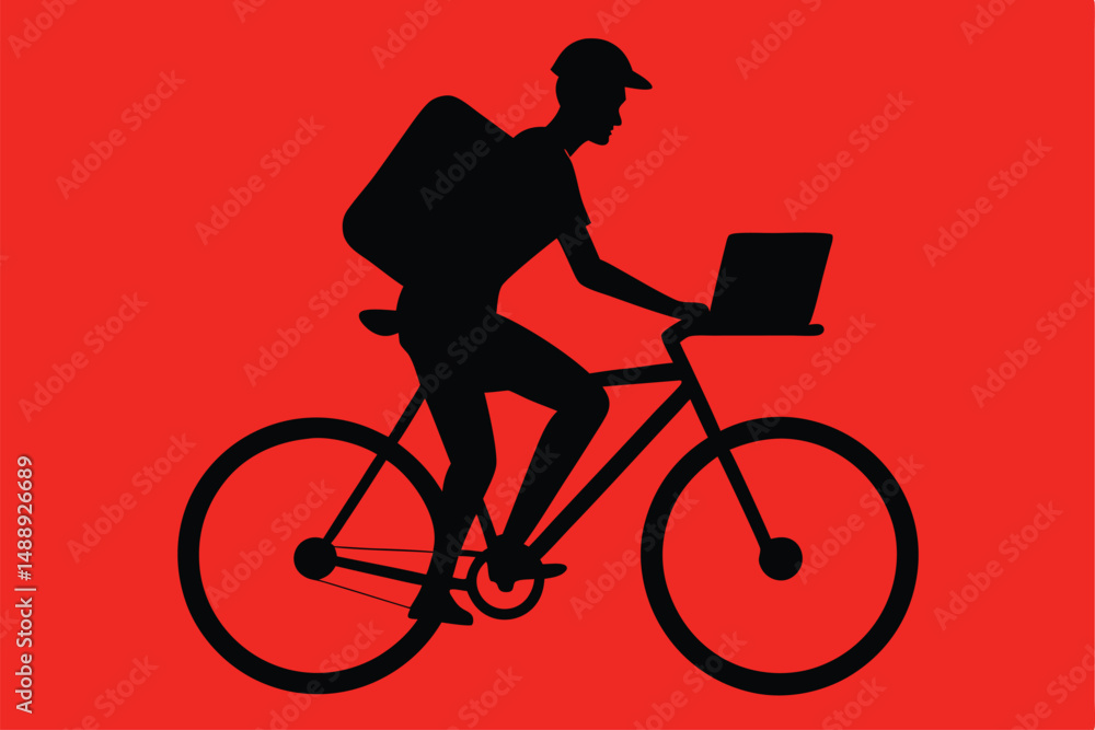 Obraz premium Bikers cycling: silhouette of a person on a bicycle, a girl with a bike, vector sport illustration