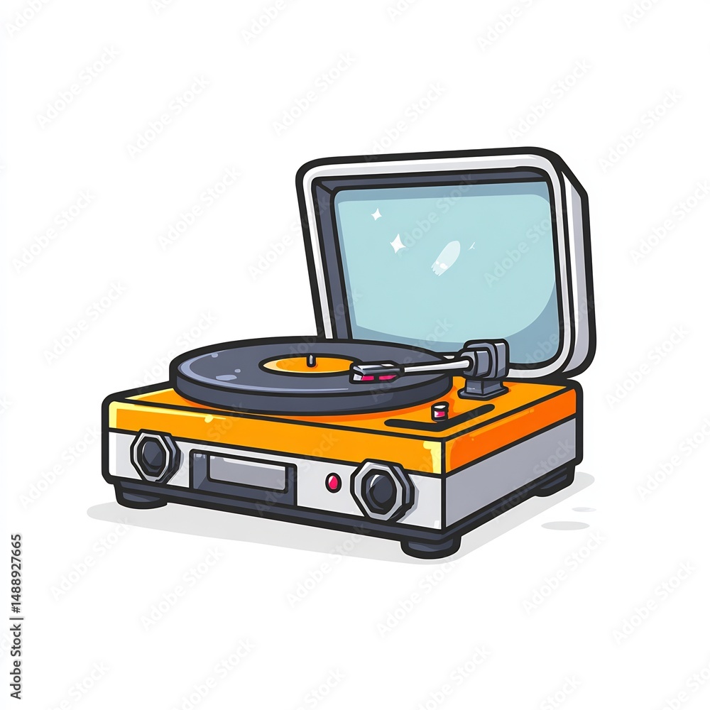 Fototapeta premium Vinyl Record Player Cartoon 