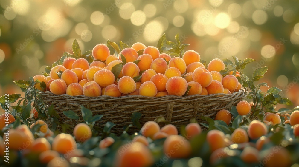 Ripe peaches in a wicker basket