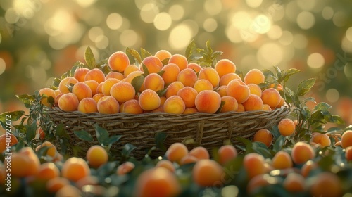 Obraz na płótnie Ripe peaches in a wicker basket w salonie
