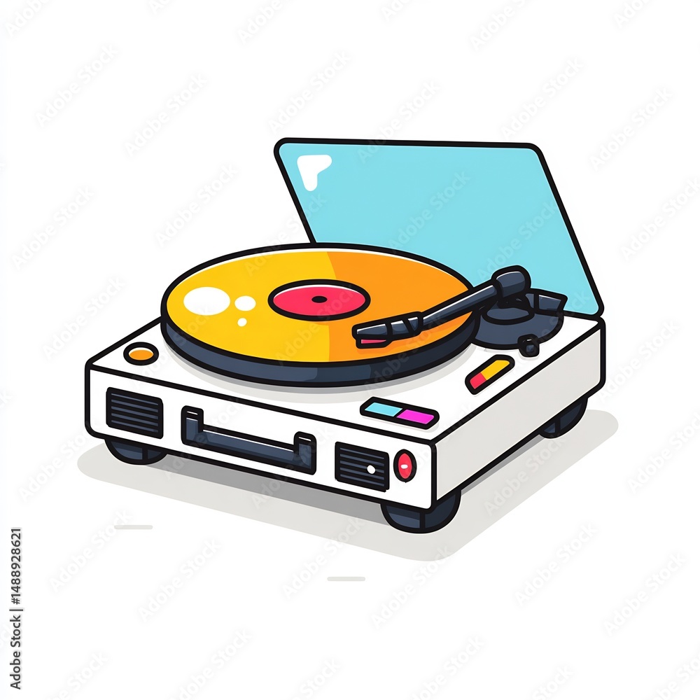 Fototapeta premium Vinyl Record Player Cartoon 