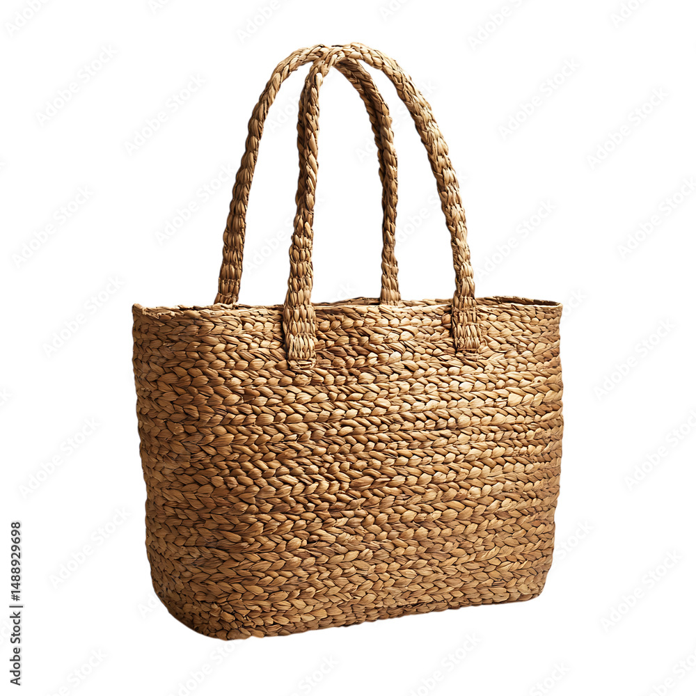 Bohemian Straw Tote Bag with a Relaxed Artistic Weave Isolated on Transparent Background Bohemian Straw Tote Bag with a Relaxed Artistic Weave Isolated on Transparent Background
