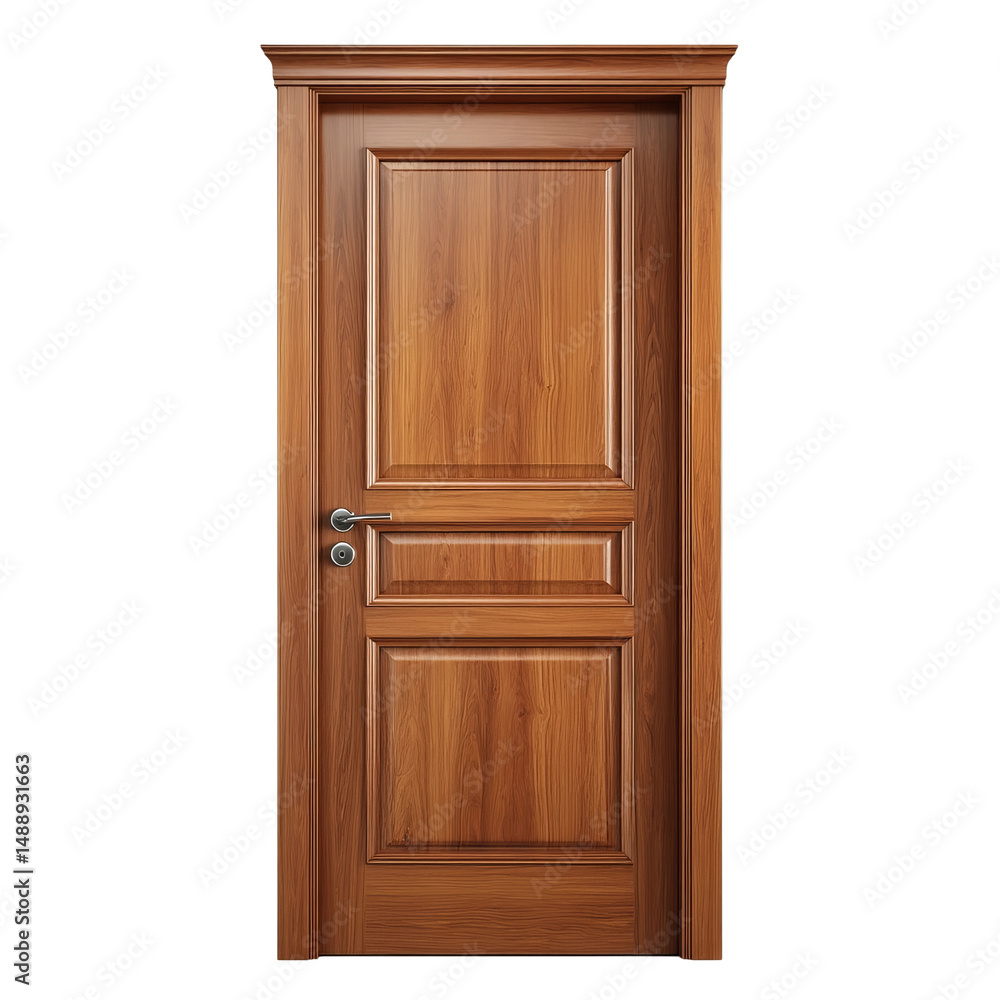 A detailed view of a closed wooden door, showcasing fine craftsmanship and design A detailed view of a closed wooden door, showcasing fine craftsmanship and design