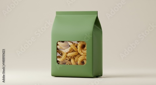 Matte Green Pasta Packaging with Transparent Window