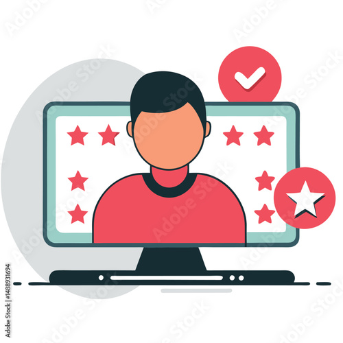 Concept Illustration of Online Reviews and Customer Feedback with Laptop