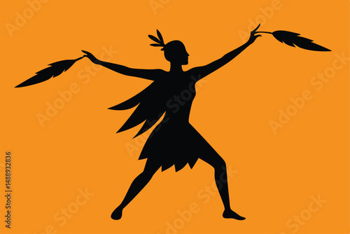 Dancing woman silhouette in action, a joyful illustration of a ballerina jumping with artful motion