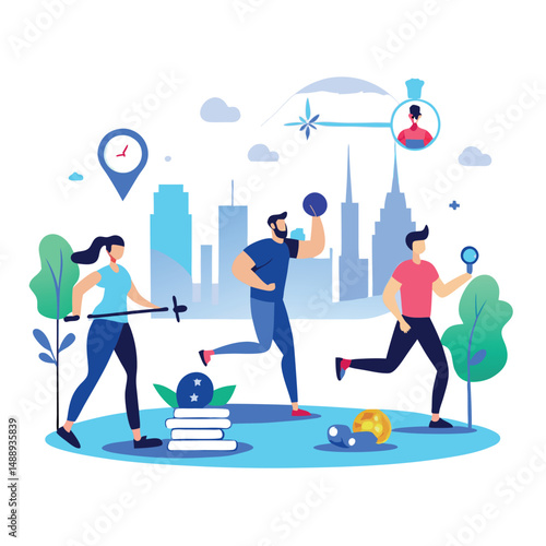 People Engaging in Various Outdoor Fitness Activities for Exercise and Health