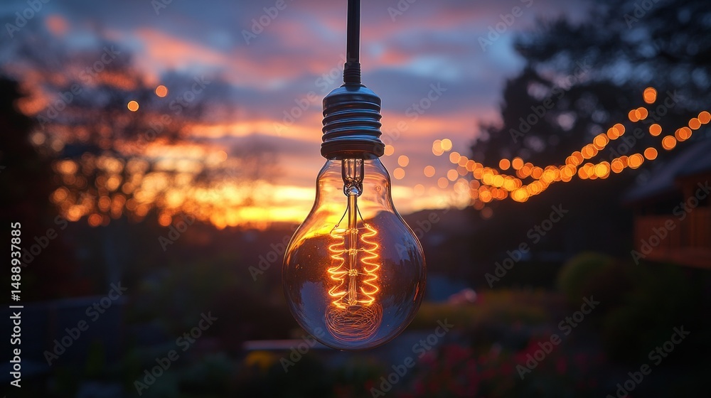 Warm incandescent bulb at sunset