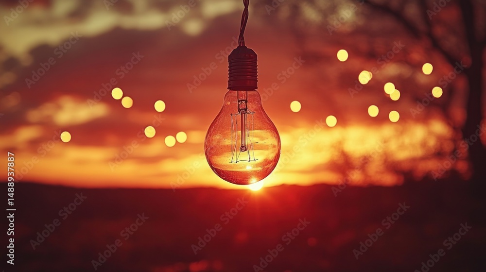 Warm sunset, hanging lightbulb