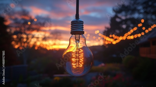 Obraz na płótnie Warm incandescent bulb at sunset w salonie