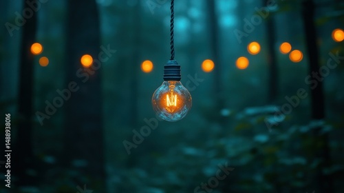 Obraz na płótnie Warm light bulb in misty forest w salonie