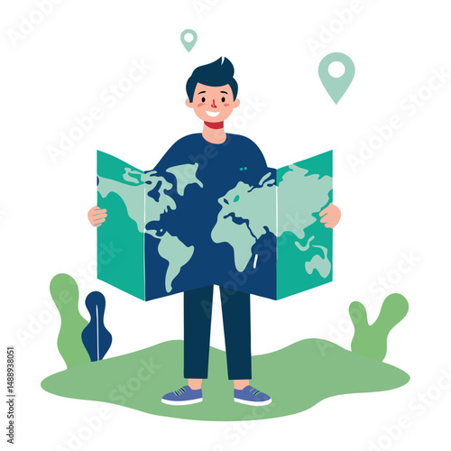 Conceptual Illustration of a Classic Paper Map with Detailed Geography