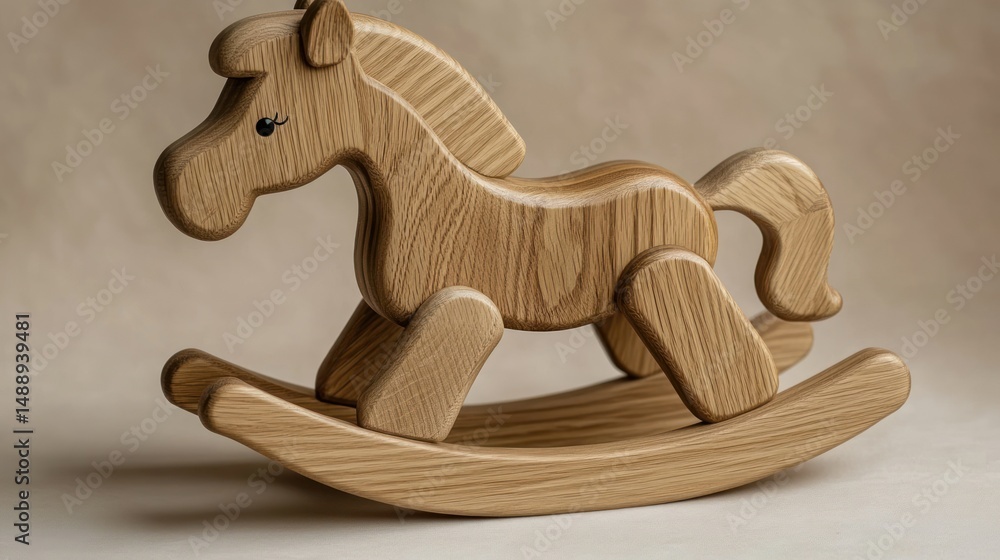 Wooden rocking horse toy, light brown oak