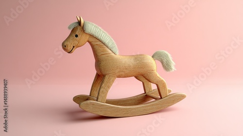 Obraz na płótnie Wooden rocking horse on a pink background w salonie