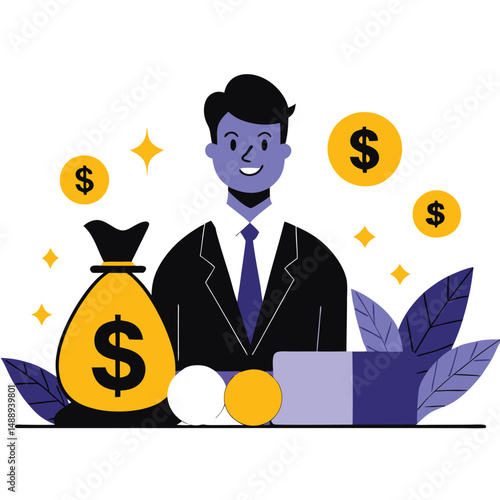 Illustrated Concept of Excitement and Celebration of Receiving a Paycheck