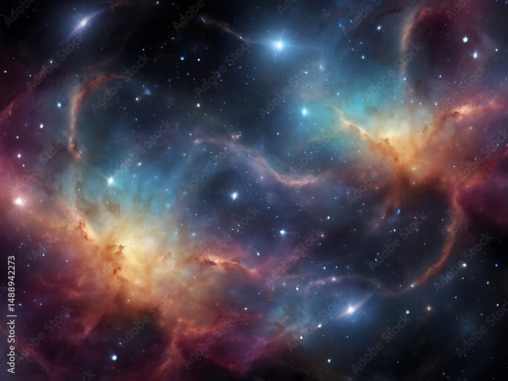 Naklejka premium Colorful Abstract Galaxy Background – Dreamy Cosmic Scene with Starry Sky