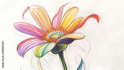 Vibrant Colored Pencil Flower Drawing Artistic Botanical Illustration