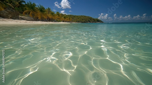 Tropical Island with Crystal Clear Waters and White Sand Beach