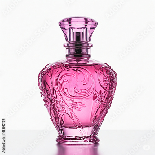 Elegant pink and purple gradient perfume bottle displayed on a clean white background, showcasing a modern and luxurious design.