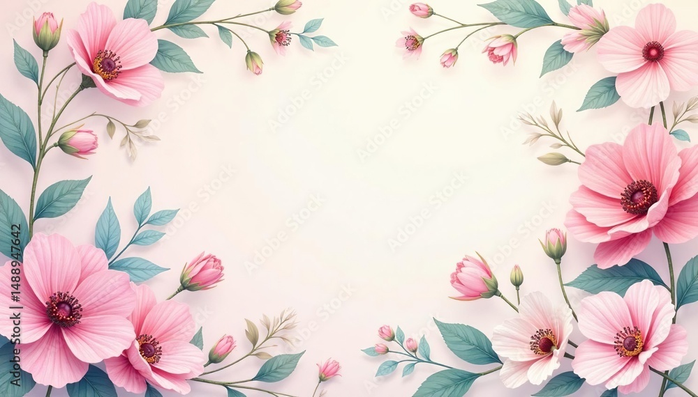 Fototapeta premium Delicate floral motif, soft pastel hues, delicate line art, simple, beauty, invitation