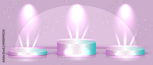 Realistic podiums with highlights and shadows, universal round, oval, stepped. For your creative designs.